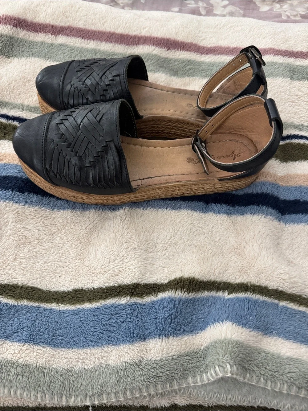 Agave Girl Black Hand Woven Leather Ankle-Strap Women's Flats